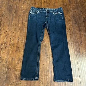 Miss Me Mid Rise Easy Straight Blue Lightweight Denim Jean Embellished Size 34